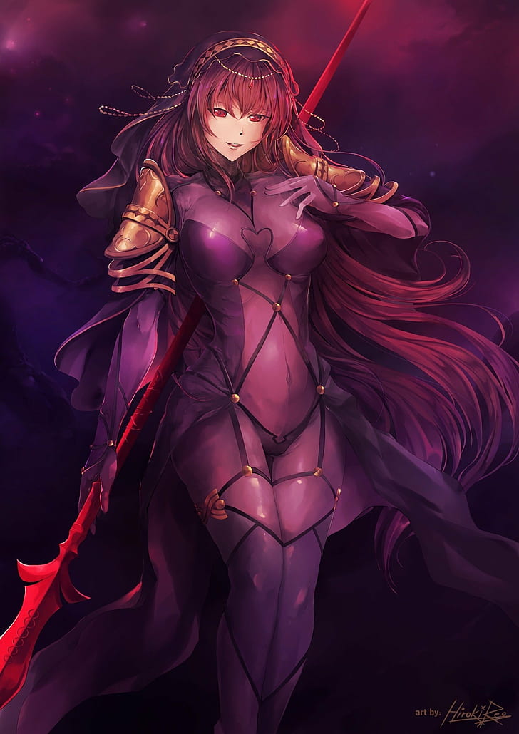 long hair fate grand order scathach fate grand order bodysuit weapon spear, HD wallpaper