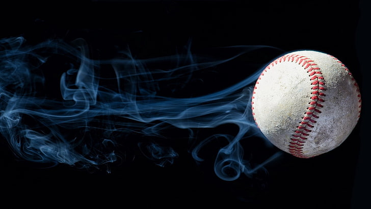 baseball, smoke, photo manipulation, black background, digital art, HD wallpaper