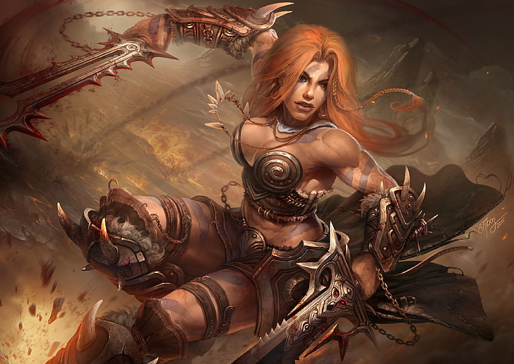 female wearing armor holding sword videogame screenshot, fantasy art