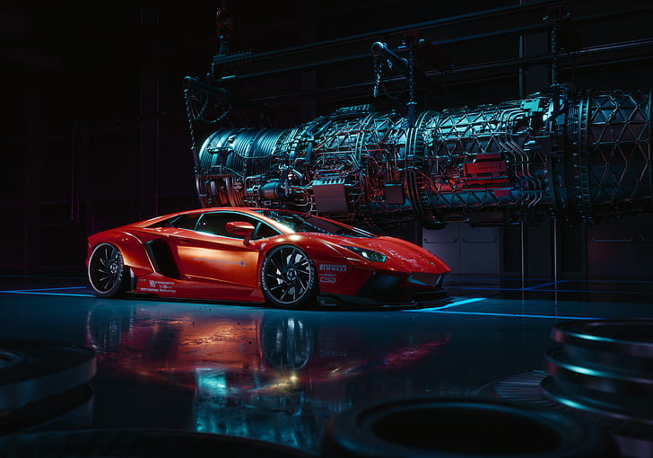 Lamborghini, Lamborghini Aventador, car, luxury cars, red cars, HD wallpaper