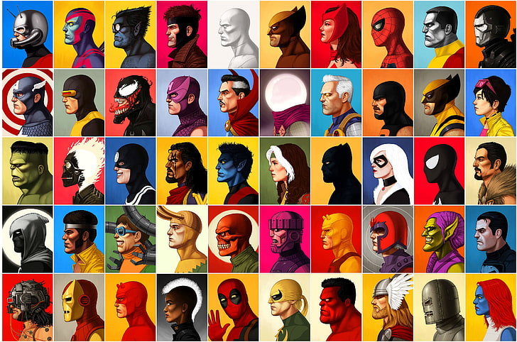 assorted color character illustration, Marvel Comics, large group of people, HD wallpaper