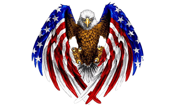 Birds, Bald Eagle, American Flag, Artistic, Wings