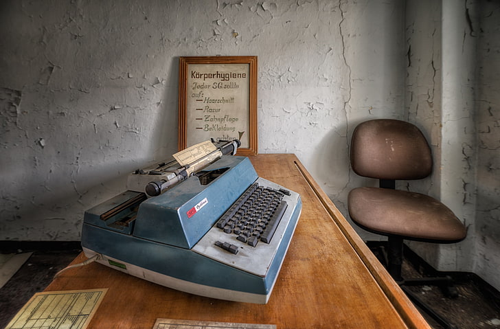 old, abandoned, typewriters, communication, indoors, technology