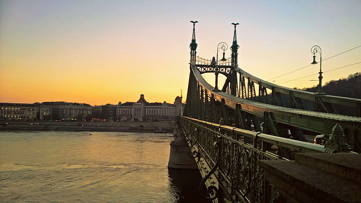 architecture, budapest, hungary, liberty bridge, sunset, urban