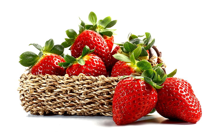 Fresh strawberry, red berries, fruit, basket, red strawberries, HD wallpaper
