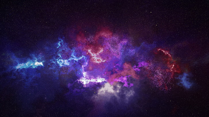 purple, blue, and white lightning wallpaper, outer space, galaxy