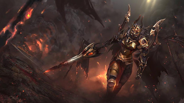 Dota 2 Legion Commander digital wallpaper, armor, sword, fantasy art