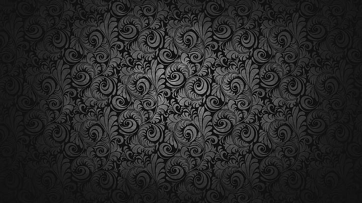 gray and black floral background, texture, pattern, backgrounds, HD wallpaper