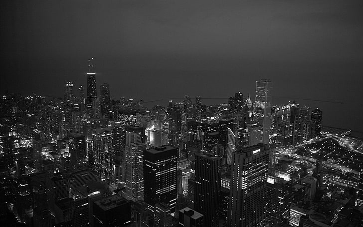 aerial photo of city, cityscape, architecture, monochrome, Chicago