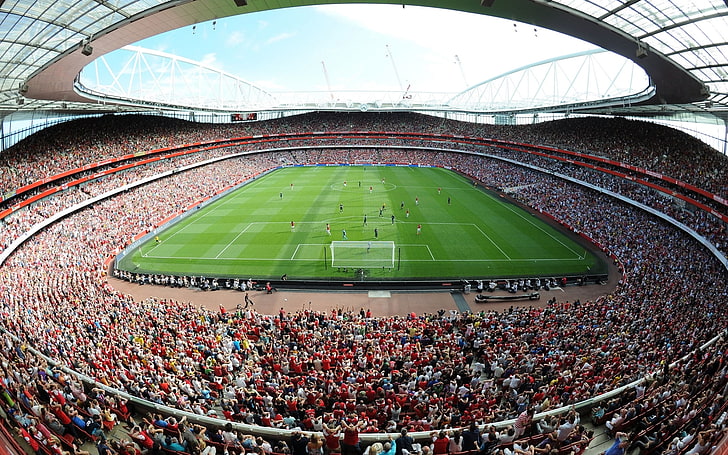 soccer stadium, field, the sky, Arsenal, tribune, fans, Emirates, HD wallpaper