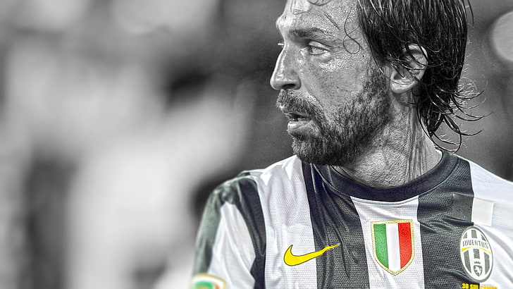 Pirlo, Italy, Juventus, soccer, selective coloring, adult, looking away, HD wallpaper