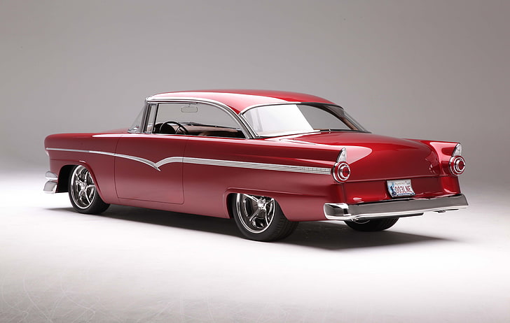 1956, cars, classic, ford, modified, red, victoria, HD wallpaper