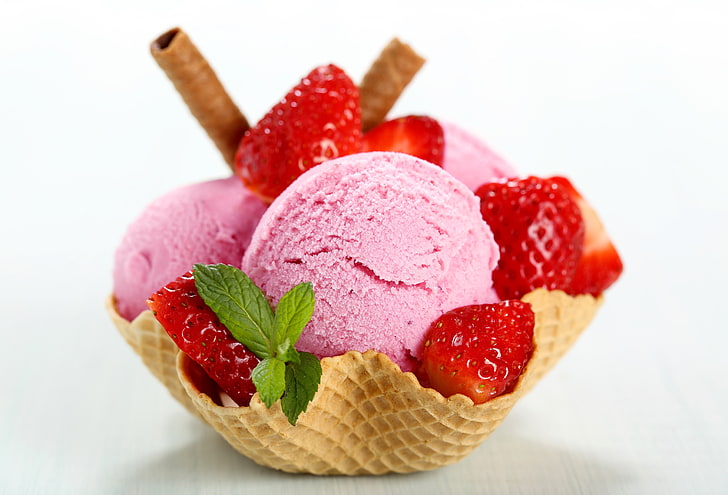 strawberry ice cream  hd, sweet, sweet food, food and drink, HD wallpaper