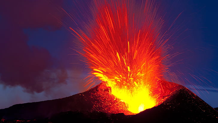Volcano Lava Eruption Night HD, volcano eruption, nature