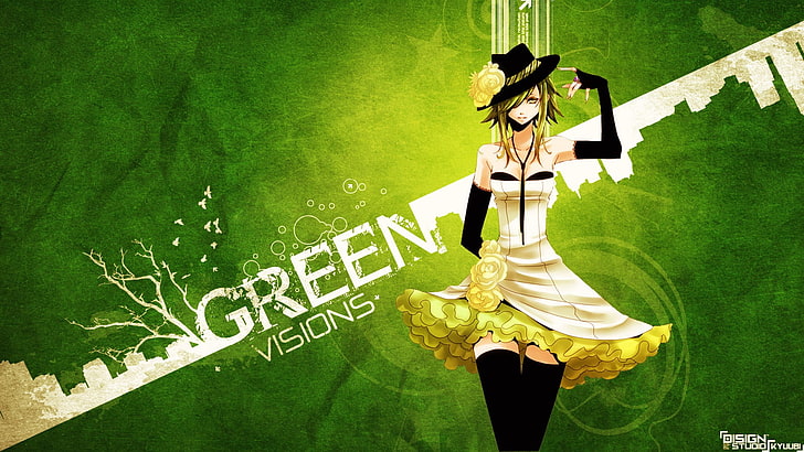 Green Visions woman digital wallpaper, human representation, green color
