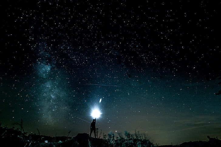 white light, starry sky, man, glitter, astronomy, star - Space, HD wallpaper