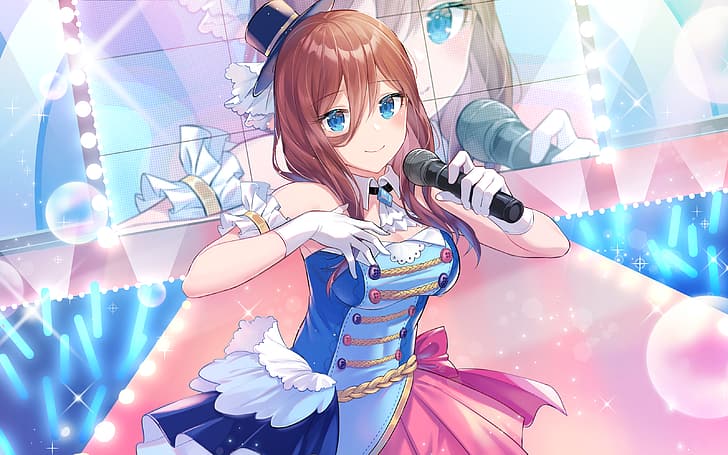 5-toubun no Hanayome, Nakano Miku, Idol, microphone, blue eyes, HD wallpaper
