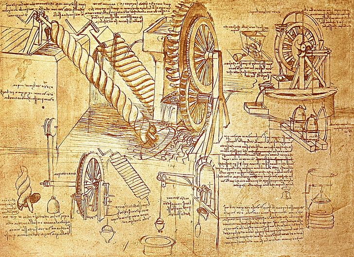brown illustration, Leonardo da Vinci, art and craft, architecture