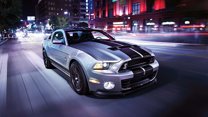 streets night lights cars muscle cars vehicles ford mustang cities shelby gt500 Cars Ford HD Art, HD wallpaper