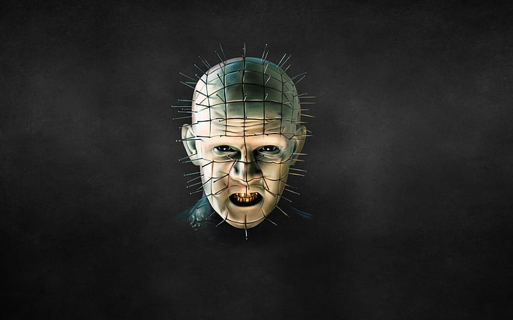 human head with nails illustration, the dark background, Hellraiser