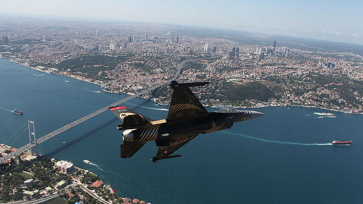 SoloTurk, Turkey, Istanbul, Bosphorus Bridge, General Dynamics F-16 Fighting Falcon, HD wallpaper