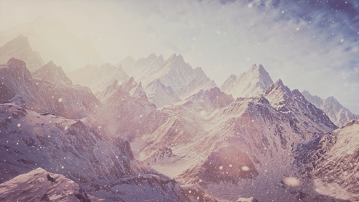 snow mountains, digital art, landscape, mountain Peak, nature, HD wallpaper