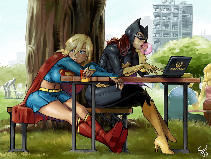 supergirl and batman love art, Batgirl, DC Comics, cartoon, artwork