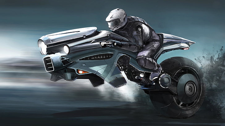 man riding motorcycle animated wallpaper, futuristic, mode of transportation