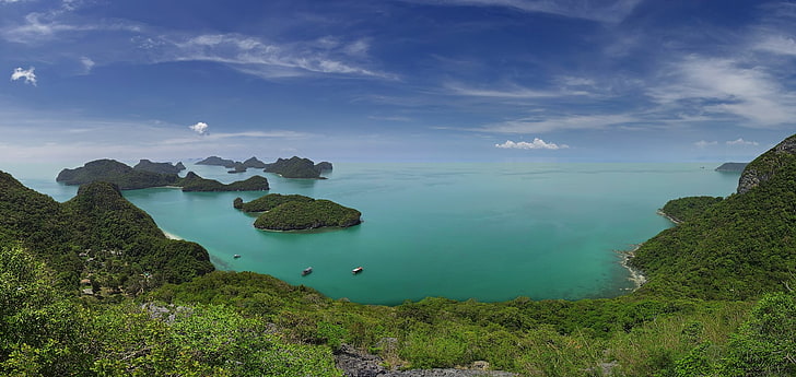 Earth, Seascape, Ang Thong, Islet, Lagoon, Ocean, Panorama