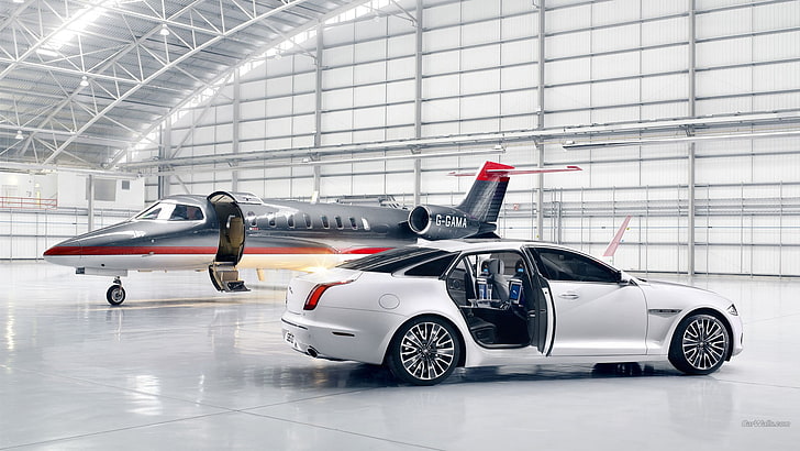 Jaguar XJ, car, jet fighter, aircraft, Jaguar (car), vehicle, HD wallpaper