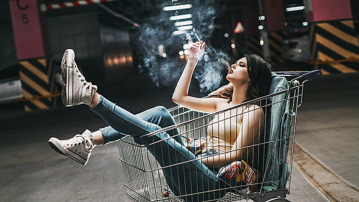 pants, Fotoshi Toshi, jeans, cigarettes, smoke, sneakers, Anton Harisov, HD wallpaper