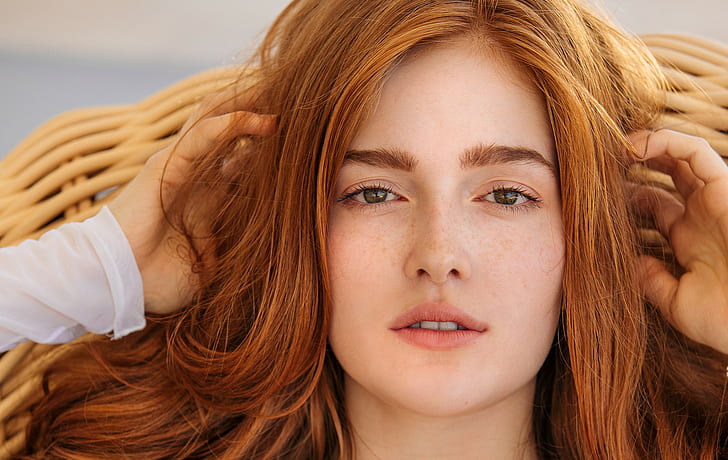 Jia Lissa, model, women, face, looking at viewer, redhead, portrait