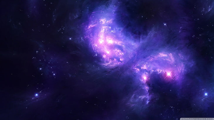 purple northern lights, space, digital art, artwork, stars, universe