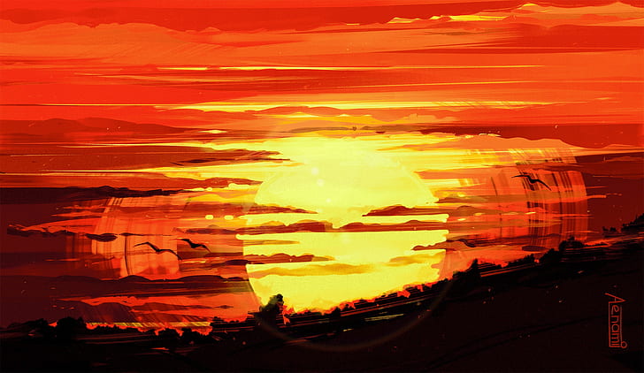 Sunset, The sun, Clouds, Figure, Aenami, by Aenami, Alena Aenam The, HD wallpaper