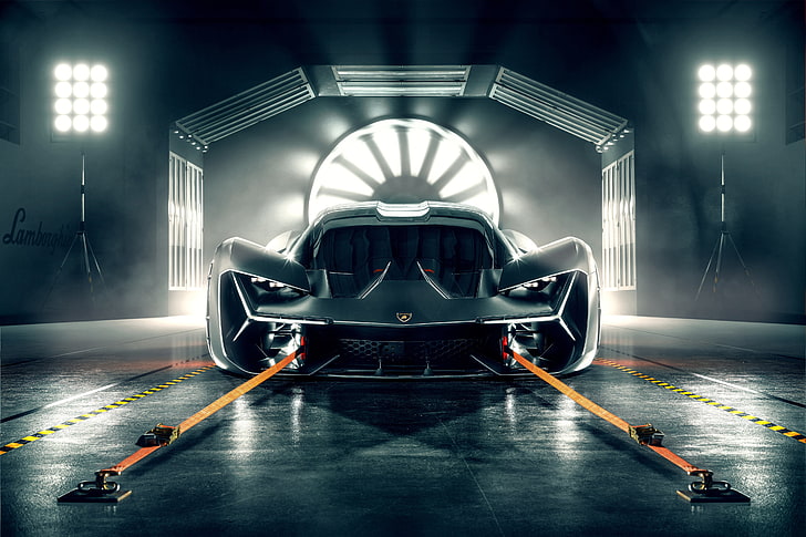 black sports vehicle wallpaper, gray car, Lamborghini, prototype