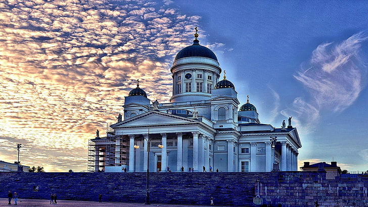 helsinki, sunset, clouds, building, cathedral, city, building exterior