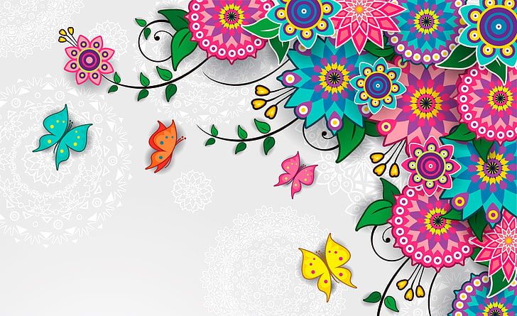 assorted-color flowers and butterflies illustration, butterfly, HD wallpaper