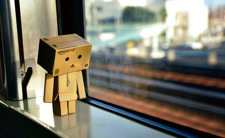 Sad Danbo, brown box man clip art, Cute, glass - material, window, HD wallpaper
