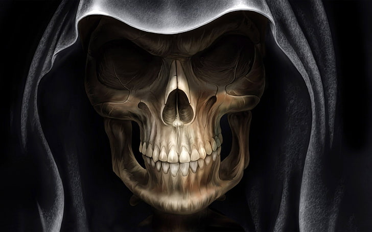 brown skull with black hood wallpaper, Dark, Grim Reaper, Death