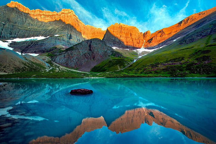 nature, landscape, Glacier National Park, Montana, lake, mountains