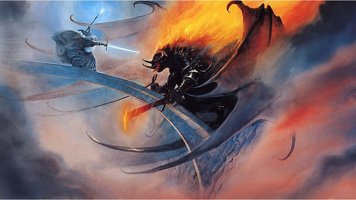 Balrogs, fantasy Art, gandalf, John Howe, The Lord Of The Rings
