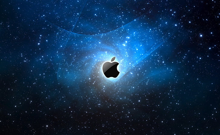 Apple Galaxy Blue, Apple logo, Computers, Mac, space, night, star - space, HD wallpaper