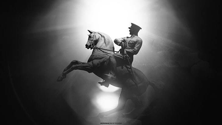 man in suit holding rifle riding horse statue, Mustafa Kemal Atatürk, HD wallpaper