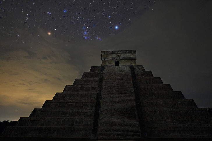 Ziggurat, Aztec, stars, pyramid, Orion, Chichen Itza, The Castle, HD wallpaper