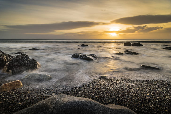 beach view of sunset, white rock, dalkey, ireland, white rock, dalkey, ireland, HD wallpaper