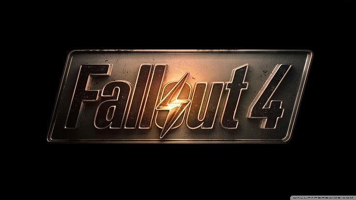 Fallout 4 logo wallpaper, video games, black background, illuminated