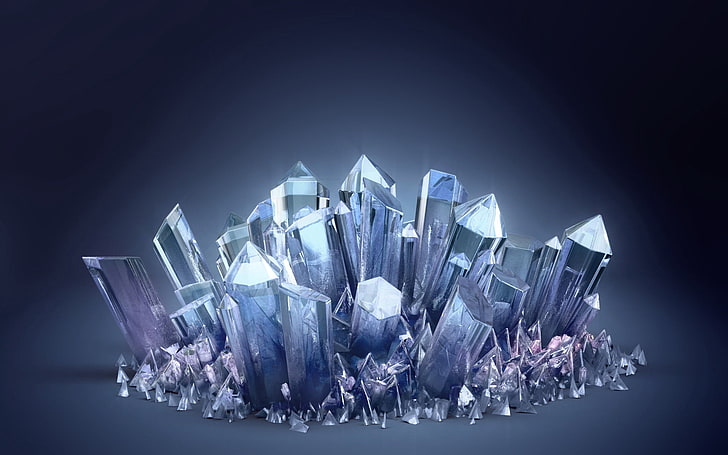 clear quartz, 3d, crystal, crystals, 3d crystal, blue crystal, HD wallpaper