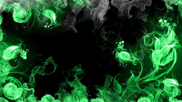 green fire illustration, abstract, blue, smoke, black, backgrounds, HD wallpaper