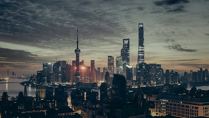 photography, city, Shanghai, evening, cityscape, night, filter