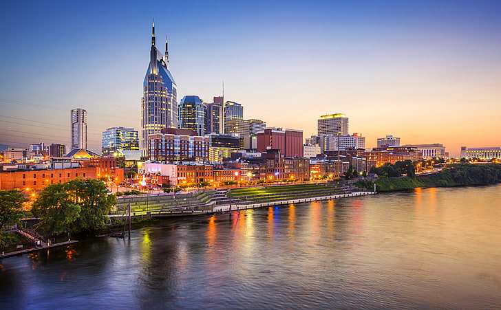 Downtown Nashville, Tennessee, United States, Lights, City, Travel, HD wallpaper